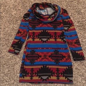 Aztec patterned sweater dress.